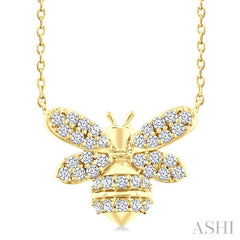 1/4 Ctw Petite Bumble Bee Round Cut Diamond Fashion Pendant With Chain in 10K Yellow Gold