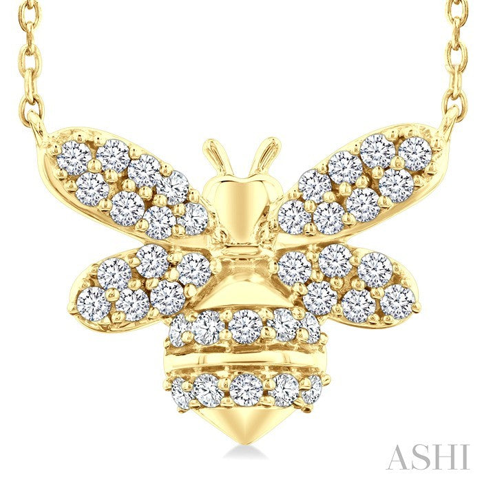 1/4 Ctw Petite Bumble Bee Round Cut Diamond Fashion Pendant With Chain in 10K Yellow Gold