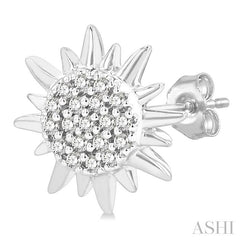 1/8 Ctw Petite Sun Round Cut Diamond Fashion Stud Earring in 10K White Gold
