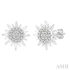 1/8 Ctw Petite Sun Round Cut Diamond Fashion Stud Earring in 10K White Gold