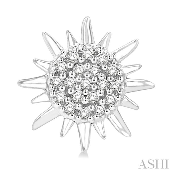1/8 Ctw Petite Sun Round Cut Diamond Fashion Stud Earring in 10K White Gold