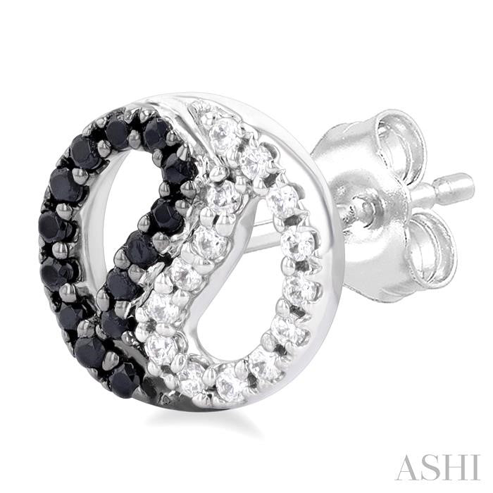 1/5 Ctw Petite Yin Yang Black & White Round Cut Diamond Fashion Stud Earring in 10K White Gold