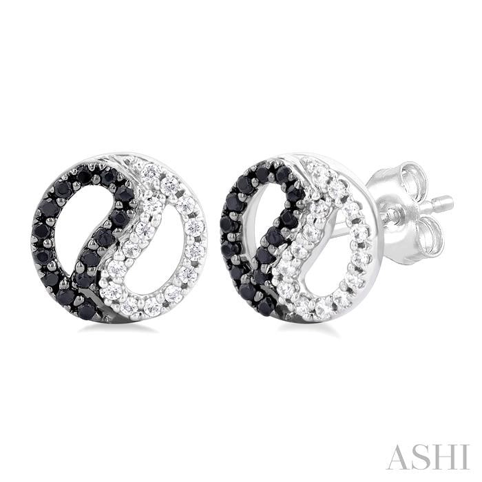 1/5 Ctw Petite Yin Yang Black & White Round Cut Diamond Fashion Stud Earring in 10K White Gold