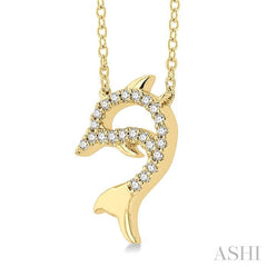 1/20 Ctw Petite Sea Life Dolphin Round Cut Diamond Fashion Pendant With Chain in 10K Yellow Gold