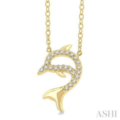 1/20 Ctw Petite Sea Life Dolphin Round Cut Diamond Fashion Pendant With Chain in 10K Yellow Gold