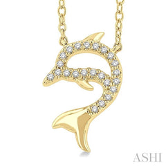 1/20 Ctw Petite Sea Life Dolphin Round Cut Diamond Fashion Pendant With Chain in 10K Yellow Gold