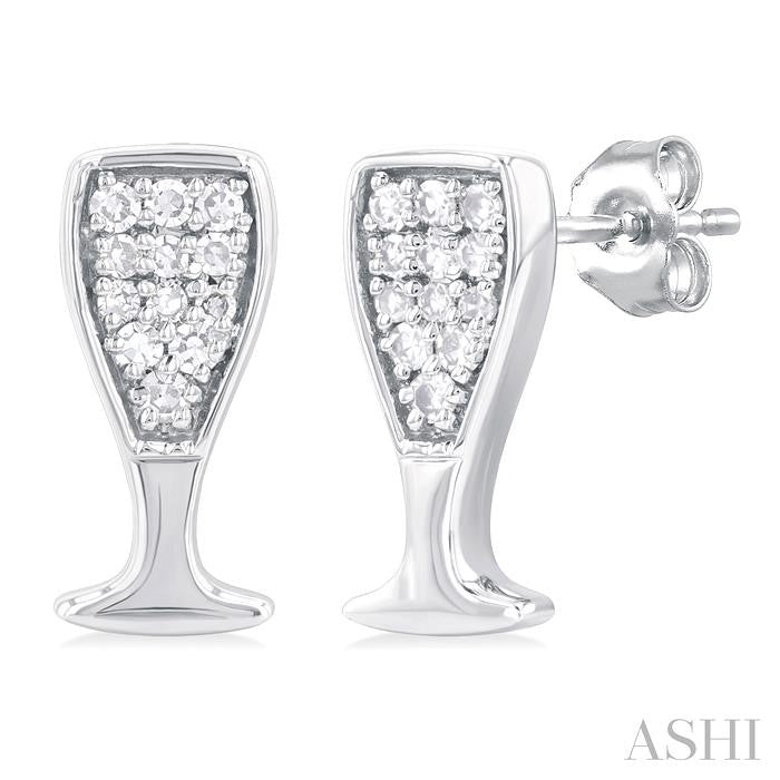 1/10 Ctw Petite Champagne Glass Round Cut Diamond Fashion Stud Earring in 10K White Gold