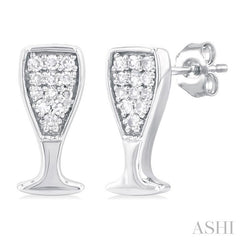 1/10 Ctw Petite Champagne Glass Round Cut Diamond Fashion Stud Earring in 10K White Gold