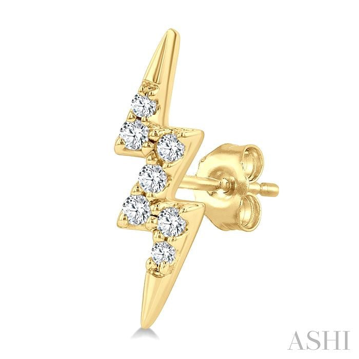 1/10 Ctw Petite Lightning Bolt Round Cut Diamond Fashion Stud Earring in 10K Yellow Gold