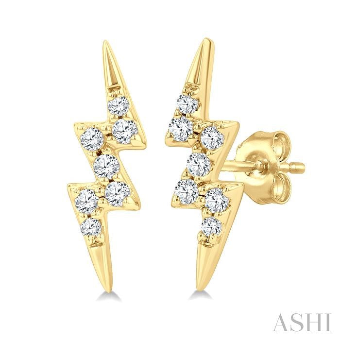 1/10 Ctw Petite Lightning Bolt Round Cut Diamond Fashion Stud Earring in 10K Yellow Gold