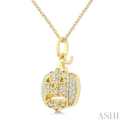 1/6 Ctw Petite Pumpkin Round Cut Diamond Fashion Pendant With Chain in 10K Yellow Gold