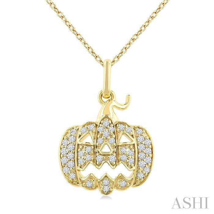 1/6 Ctw Petite Pumpkin Round Cut Diamond Fashion Pendant With Chain in 10K Yellow Gold