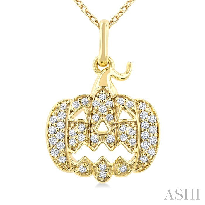 1/6 Ctw Petite Pumpkin Round Cut Diamond Fashion Pendant With Chain in 10K Yellow Gold