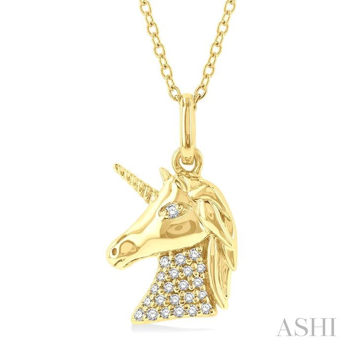 1/10 Ctw Petite Unicorn Round Cut Diamond Fashion Pendant With Chain in 10K Yellow Gold