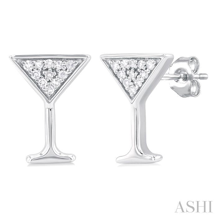 1/10 Ctw Petite Martini Glass Round Cut Diamond Fashion Stud Earring in 10K White Gold