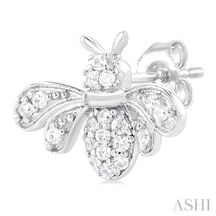 1/8 Ctw Petite Bumble Bee Round Cut Diamond Fashion Stud Earring in 10K White Gold