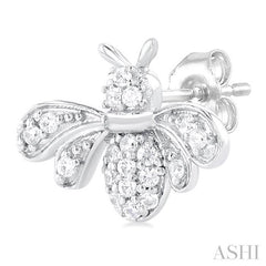 1/8 Ctw Petite Bumble Bee Round Cut Diamond Fashion Stud Earring in 10K White Gold