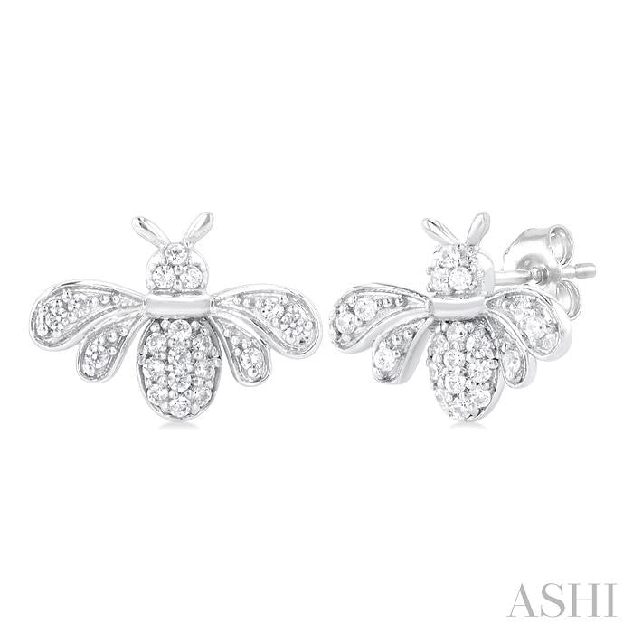 1/8 Ctw Petite Bumble Bee Round Cut Diamond Fashion Stud Earring in 10K White Gold