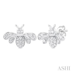 1/8 Ctw Petite Bumble Bee Round Cut Diamond Fashion Stud Earring in 10K White Gold