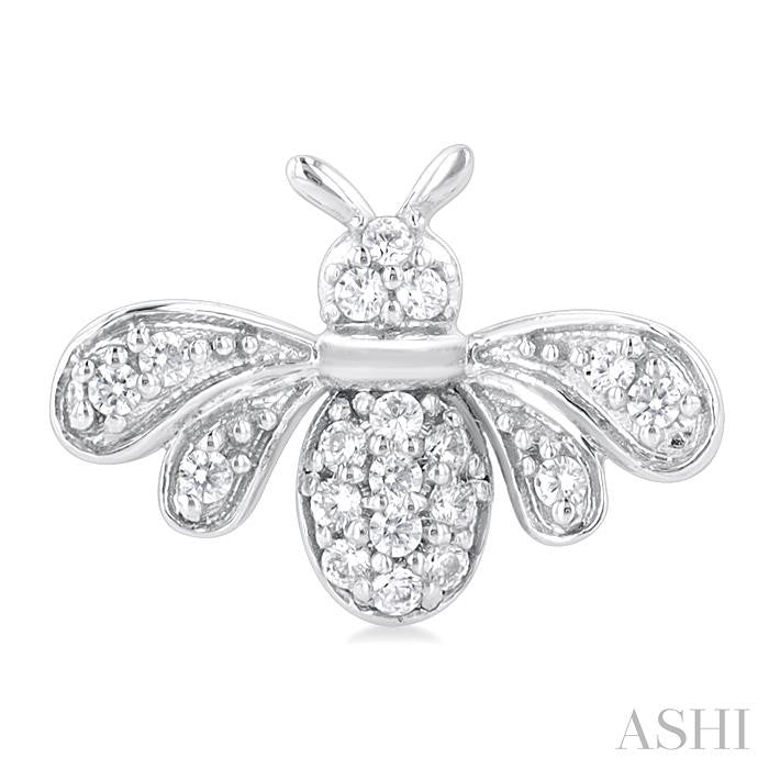 1/8 Ctw Petite Bumble Bee Round Cut Diamond Fashion Stud Earring in 10K White Gold