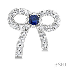 2MM Round Cut Sapphire and 1/6 Ctw Round Cut Diamond Bow Petite Precious Fashion Earrings in 10K White Gold
