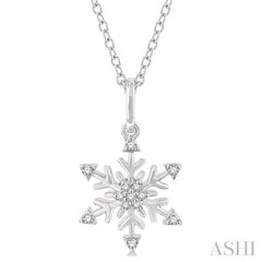 1/10 Ctw Petite Snowflake Round Cut Diamond Fashion Pendant With Chain in 10K White Gold