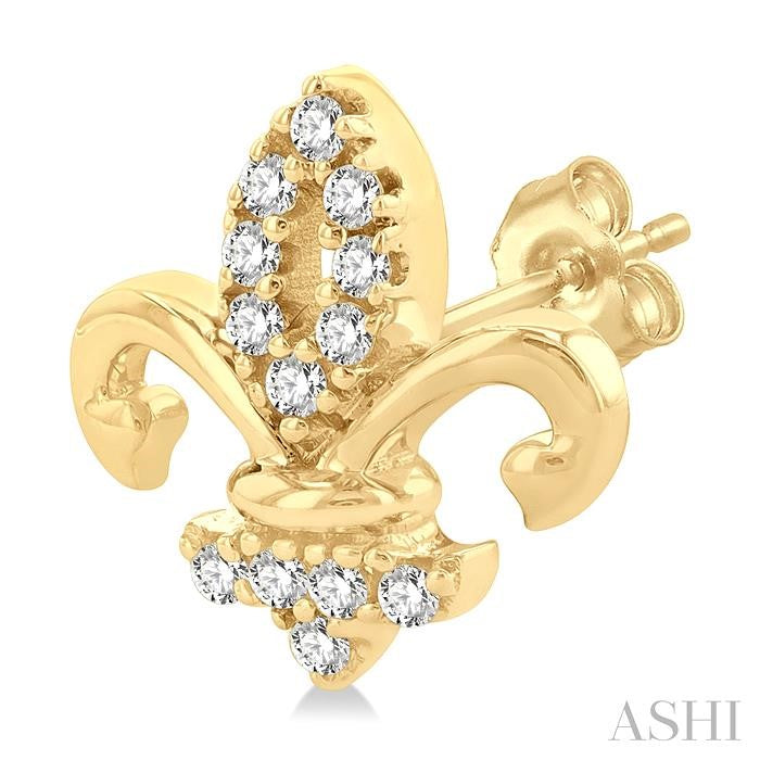 1/8 Ctw Petite Fleur De Lis Round Cut Diamond Fashion Stud Earring in 10K Yellow Gold