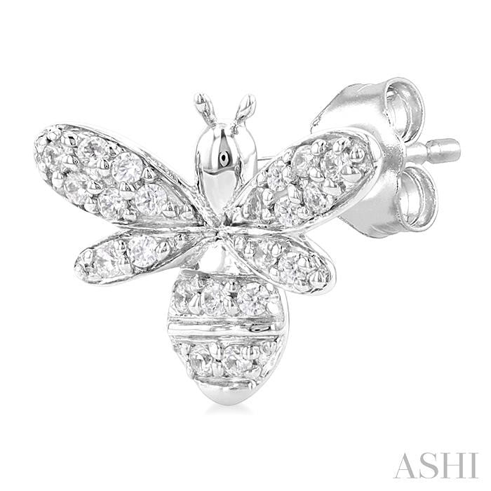 1/8 Ctw Petite Bumble Bee Round Cut Diamond Fashion Stud Earring in 10K White Gold