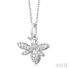 1/10 Ctw Petite Bumble Bee Round Cut Diamond Fashion Pendant With Chain in 10K White Gold
