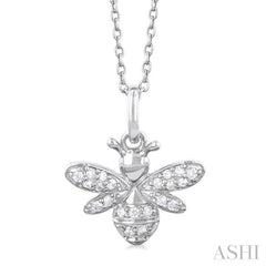 1/10 Ctw Petite Bumble Bee Round Cut Diamond Fashion Pendant With Chain in 10K White Gold