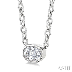 1/6 Ctw Petite East-West Bezel Set Oval Cut Diamond Fashion Pendant With Chain in 10K White Gold