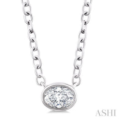 1/6 Ctw Petite East-West Bezel Set Oval Cut Diamond Fashion Pendant With Chain in 10K White Gold