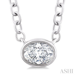 1/6 Ctw Petite East-West Bezel Set Oval Cut Diamond Fashion Pendant With Chain in 10K White Gold