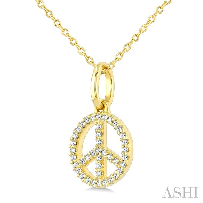 1/8 Ctw Round Cut Diamond Peace Petite Pendant With Chain in 10K Yellow Gold 