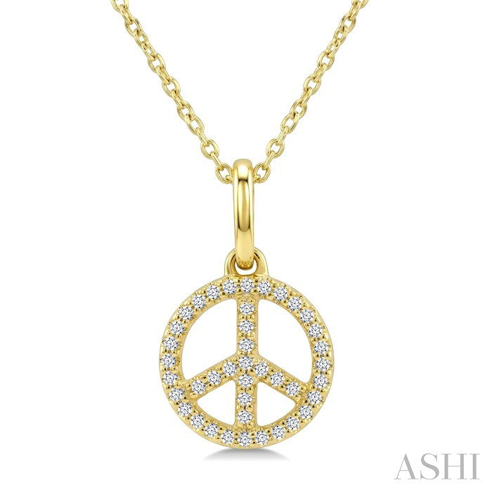 1/8 Ctw Round Cut Diamond Peace Petite Pendant With Chain in 10K Yellow Gold 