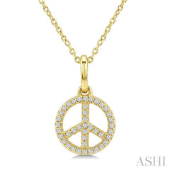1/8 Ctw Round Cut Diamond Peace Petite Pendant With Chain in 10K Yellow Gold 