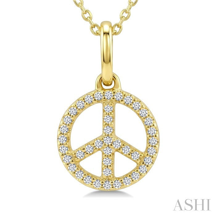 1/8 Ctw Round Cut Diamond Peace Petite Pendant With Chain in 10K Yellow Gold 