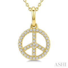 1/8 Ctw Round Cut Diamond Peace Petite Pendant With Chain in 10K Yellow Gold 