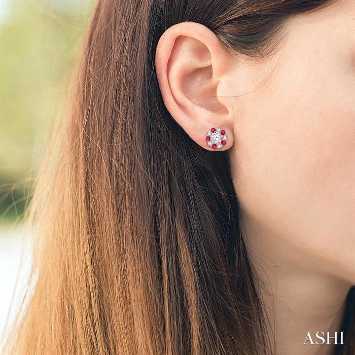 2.3 MM Round Cut Ruby and 1/2 Ctw Round Cut Diamond Precious Earrings Jacket in 14K Rose Gold