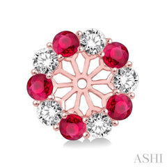 2.3 MM Round Cut Ruby and 1/2 Ctw Round Cut Diamond Precious Earrings Jacket in 14K Rose Gold