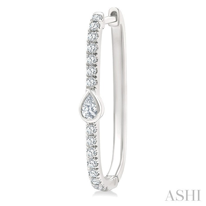 3/8 Ctw Pear and Round Cut Diamond Rectangular Fashion Hoop Earrings in 14K White Gold