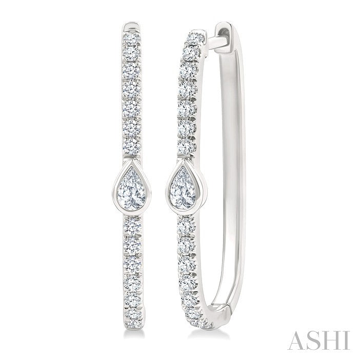 3/8 Ctw Pear and Round Cut Diamond Rectangular Fashion Hoop Earrings in 14K White Gold