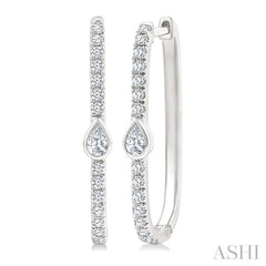 3/8 Ctw Pear and Round Cut Diamond Rectangular Fashion Hoop Earrings in 14K White Gold