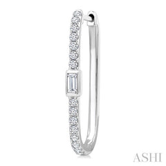 3/8 Ctw Rectangular Shape Baguette and Round Cut Diamond Fashion Hoop Earrings in 14K White Gold