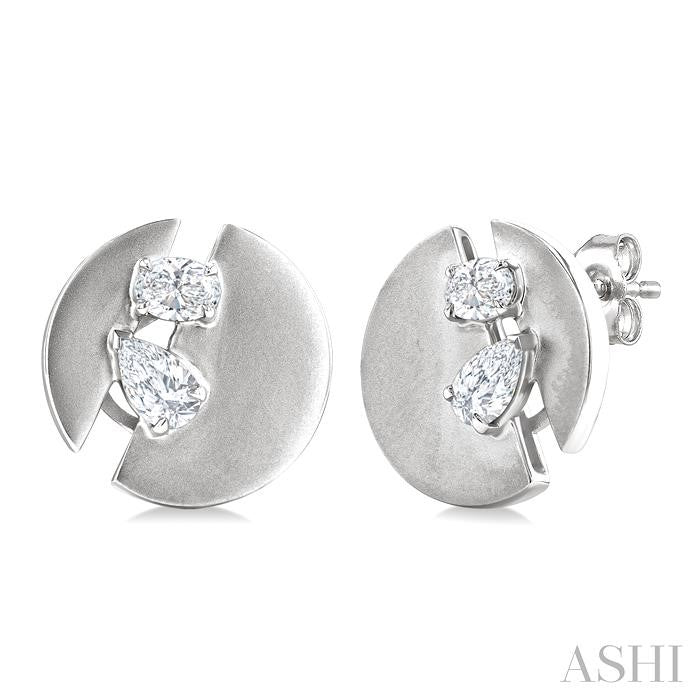 1/2 Ctw Split Circle Oval and Pear Cut Diamond Fashion Stud Earrings in 14K White Gold