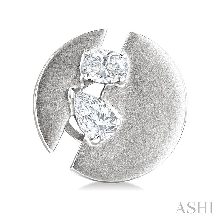 1/2 Ctw Split Circle Oval and Pear Cut Diamond Fashion Stud Earrings in 14K White Gold
