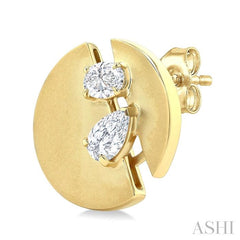 1/2 Ctw Split Circle Oval and Pear Cut Diamond Fashion Stud Earrings in 14K Yellow Gold