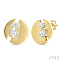 1/2 Ctw Split Circle Oval and Pear Cut Diamond Fashion Stud Earrings in 14K Yellow Gold