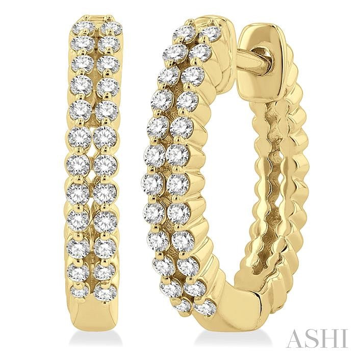 1/4 Ctw Petite Twin Row Round Cut Diamond Fashion Huggies in 10K Yellow Gold