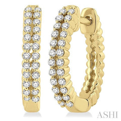 1/4 Ctw Petite Twin Row Round Cut Diamond Fashion Huggies in 10K Yellow Gold